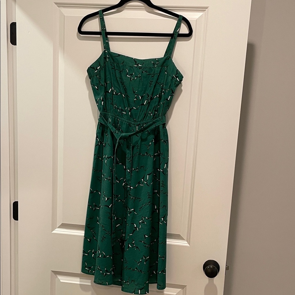 Cooperative Green Patterned A-line Midi Dress